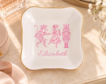 Personalized Nutcracker Jewelry Dish, Pink Ballet Ring Dish, Custom Name Trinket Tray, Gift for Dancer