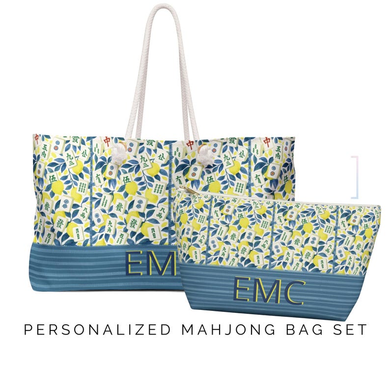 The ultimate personalized mahjong bags perfect gift for mahjong lovers. Use as a fun weekender bag, pencil case, or personalized beach bag if you want to rep your favorite game in mahjong.
