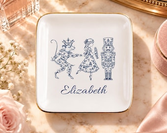 Personalized Nutcracker Jewelry Dish, Blue Ballet Ring Dish, Custom Name Trinket Tray, Gift for Dancer