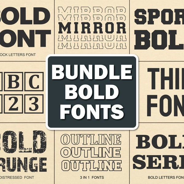 Bold Font Block Font Distressed Font Outline Font Block Bold Font Grunge Font Bundle Fonts Block Sport Font Block Script Font Simple Letters