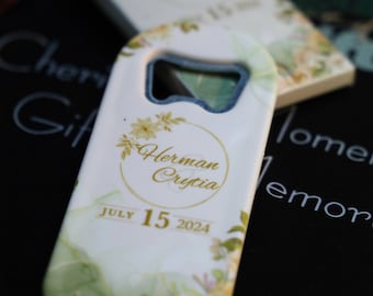 Elegante huwelijksbedankje - magnetische flesopener, gepersonaliseerd cadeau voor gasten, op maat gemaakte gunsten - uniek cadeau-idee, gepersonaliseerd huwelijkscadeau