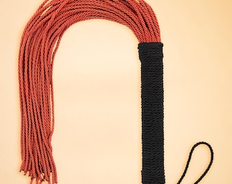 Red Nylon Rope Flogger with Black Handle, 20 Inches