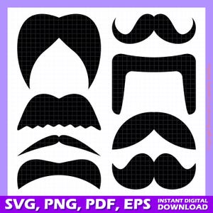 Mustache SVG Bundle 8 Images, Mustache Clipart, Moustache Vector, Beard Silhouette, Facial Hair Cut Files, Digital Download, Printable Files