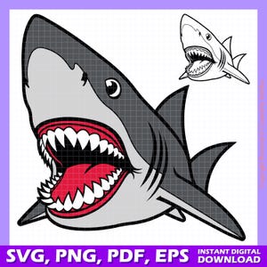 Shark SVG, Aggressive shark with open mouth on T- Shirt Svg, Shark Mascot svg, Laser Cut Digital Download, Shark Logo Design for Cricut