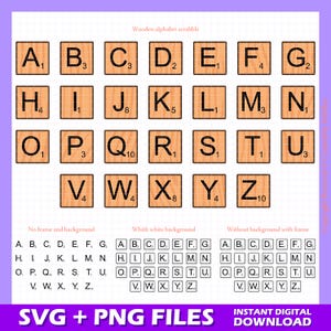 Paquete de letras de Scrabble Svg, Png, Scrabble Wooden Tiles Svg, Scrabble Font Svg, Scrabble Tiles Circuit, Scrabble Tiles con fondo Svg
