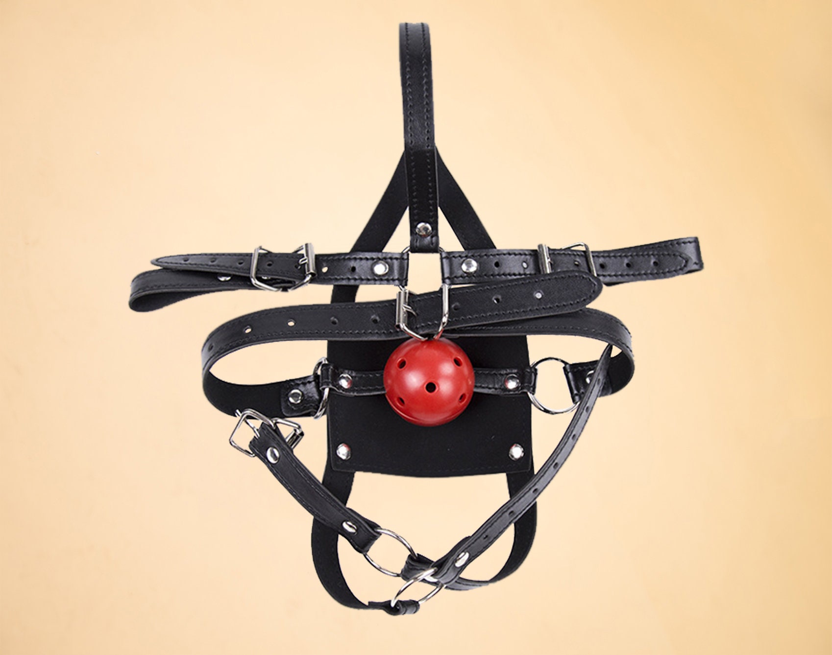 Panel Gag Harness, BDSM Gag Mask With Breathable Plastic Ball on the