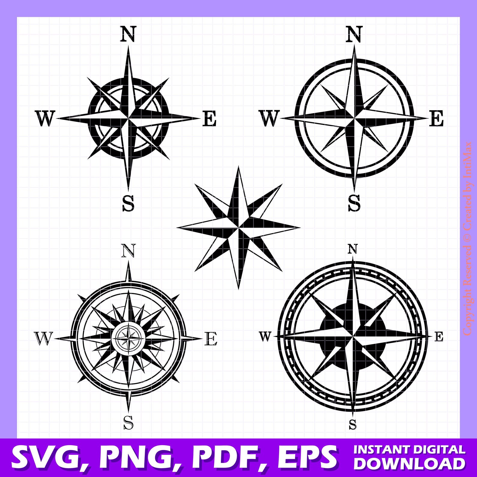 Compass Rose SVG Bundle: Nautical Wind Rose Cut Files (digital Download ...