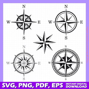 Kompass Rose SVG Bundle, Wasserkompass SVG, Windrose SVG, Nord Süd Ost West SVG, Kompass Stern Cricut Silhouette Schnitt Datei