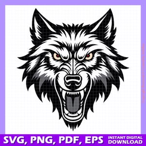 Wolf head Svg, Tattoo sketch, Aggressive wolf with open mouth Svg, Perfect for t-shirt printing and Cricut projects.