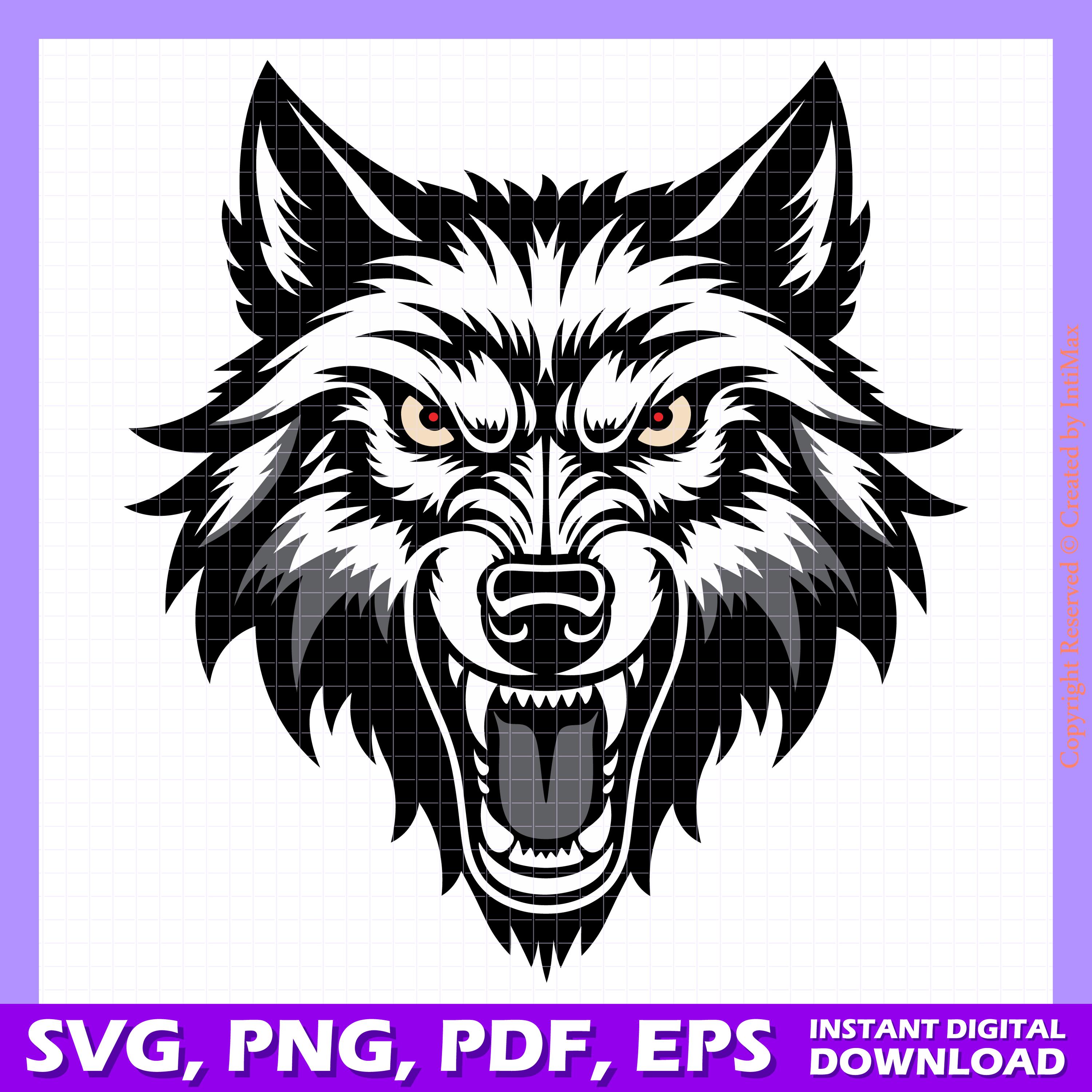 Aggressive Wolf Head SVG: Tattoo Sketch for Cricut (digital Download ...