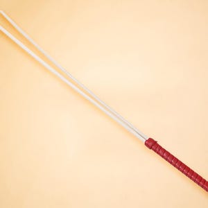 Bastón de ratán doble hecho a mano con mango de piel sintética roja, accesorio BDSM