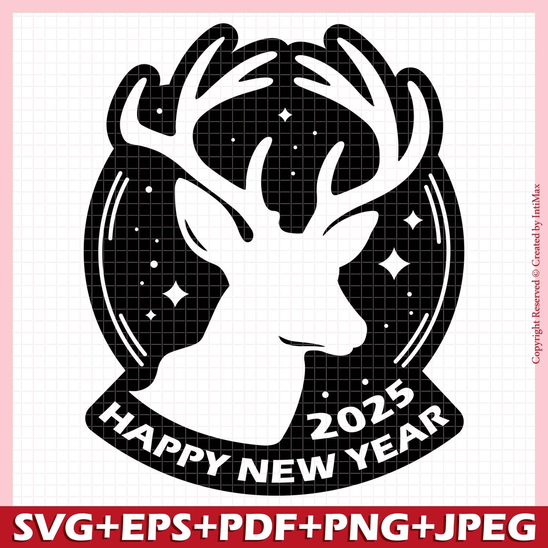 Deer Snow Globe SVG: Happy New Year 2025, Winter Graphic (digital ...