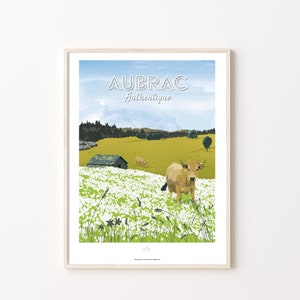 Affiche de l'Aubrac, Souvenir de Lozère, Poster de France de style retro