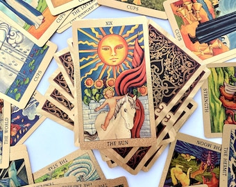 78 GOLD FOIL TAROT Cards Deck, Vintage Earthy Tarot With Guidebook For Beginners, Spiritual Tarot Gift, Foil Edges
