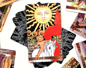 Jeu de tarot noir de 78 cartes, Apprendre le tarot, Joli jeu de tarot, Tarot Rider-Waite, Cadeau pour lecteur de tarot