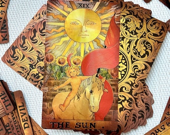 78 GOLD FOIL TAROT Cards Deck, Vintage Earthy Tarot With Guidebook For Beginners, Spiritual Tarot Gift
