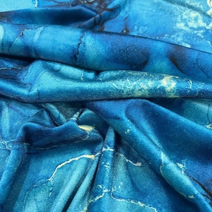 Blue Tie dye Pattern Silky Satin Fabric, By The Yard, Fabric For Dress