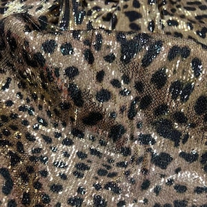 Leopar Patterned Sequin Fabric By The Yard, Stretch Evening Dress Fabric