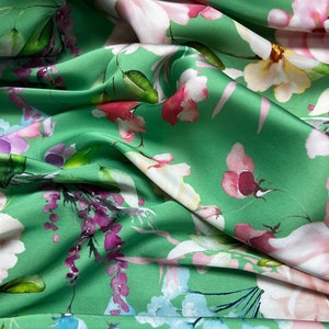 Luxury Floral Silky Satin Fabric, Designer Fabric By The Yard, Soft Draped Fabric, Evening Dress Fabric 272