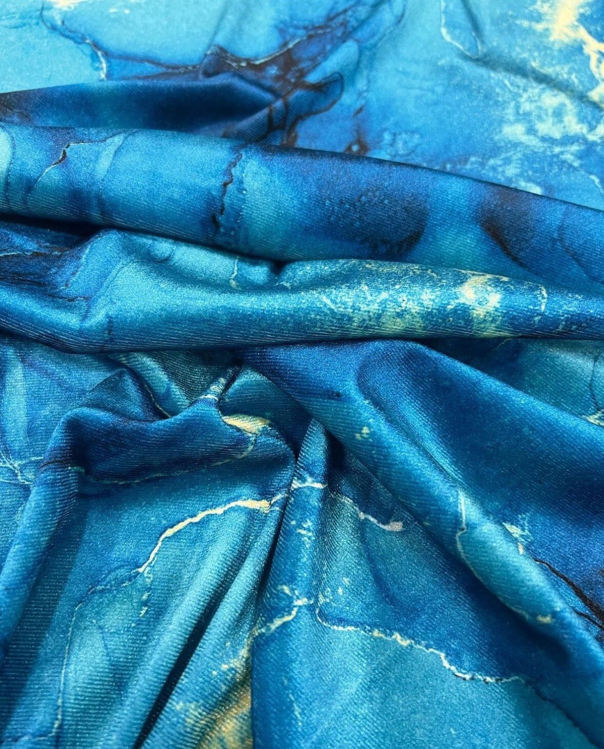 Blue Tie Dye Pattern Silky Satin Fabric, by the Yard, Fabric for Dress