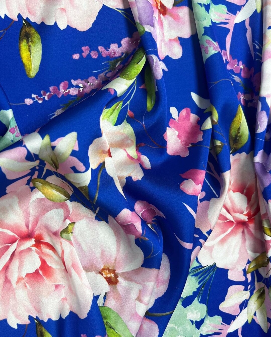 Luxury Floral Silky Satin Fabric, Designer Fabric by the Yard, Soft