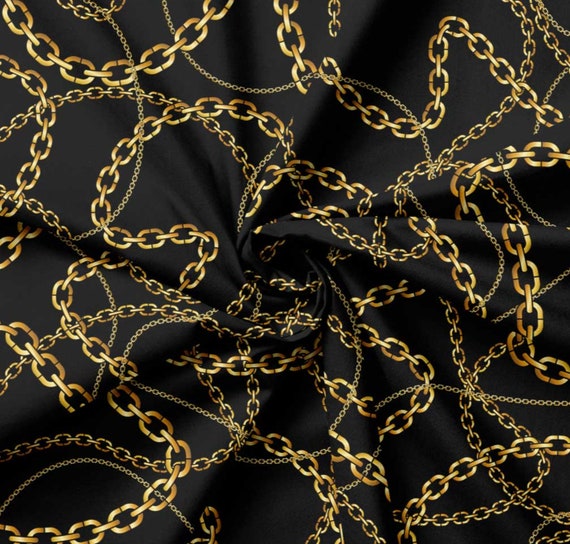 Gold Chain Pattern Satin Fabric, Designer Fabric By The Yard, Elegant Dress  Fabric