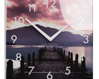 Square glass clock Purple Sunset