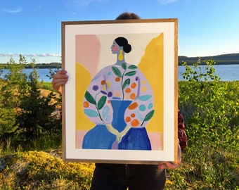 Abstract Woman Art Print: Colorful Mid-Century Modern, 40x50cm