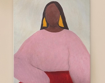 Handmade Minimalist Acrylic Painting: Abstract Female Portrait (40x50 cm)