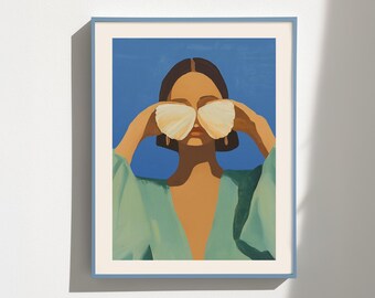 Seashell Woman Art Print: Modern Coastal Poster (Digital Download)