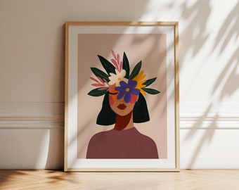 Abstract Woman Flower Art Print: Contemporary Boho Wall Decor (Digital Download)