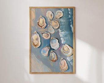 Coastal Oyster Shells Art Print: Textured Beach House Decor (Digital Download)