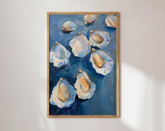Blue Oyster Shell Painting: Coastal Kitchen Wall Art (Digital Download)