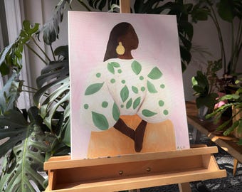 Signed Woman Portrait Painting: Minimalist Abstract Acrylic Art (16x20)