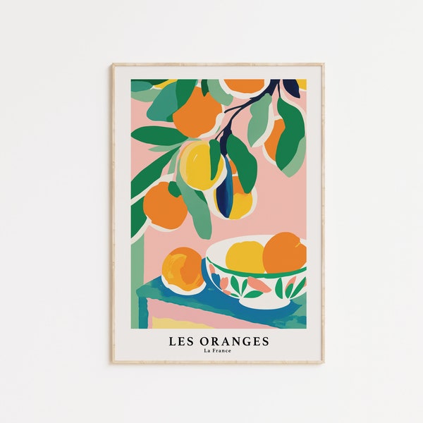 Oranges Print, Digital Art Download, Orange Fruit Market Botanical Wall Art, Orange Kitchen Art Print, Orange Printable Art, Illustration