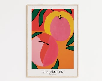 Peach Print, Digital Art Download, Peach Fruit Market Botanical Wall Art, Peach Kitchen Art Print, Abstract Peach Printable Art, Modern