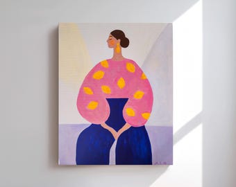 Modern Woman Portrait: Colorful Acrylic Painting on Canvas, 16x20 Original Artwork