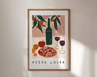 Retro Pizza & Wine Print: Italian Kitchen Wall Art (Digital Download)