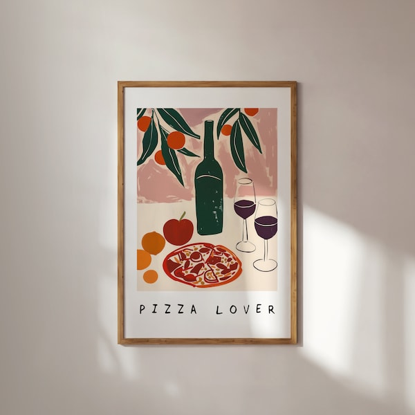 Pizza Druck, Retro Italienisches Poster, Retro Essen Kunst, Vintage Essen Druck, Mid Century Kunst, Moderne Küchen Wandkunst, Retro Pizza Kunst, Food Lover