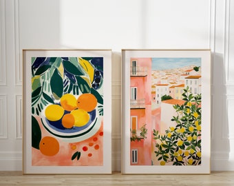 Portugal Art Print Set: Lemon Tree & Orange Still Life (Digital Download)