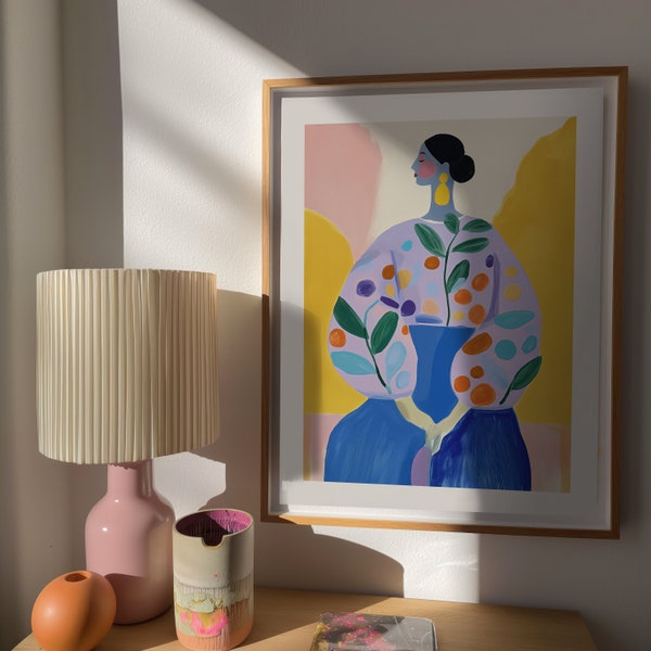 Arte abstracto de personas, arte colorido de mediados de siglo, arte vintage, boho vintage, impresión minimalista, arte de pared de sala de estar, decoración de pared, remezcla vintage