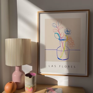 Estampado de flores, dibujo de una línea, jarrón moderno, estampado de cocina, arte mural de flores, decoración de cocina, arte mural imprimible, arte moderno