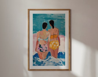 Abstract Swimmers Art Print: Mid-Century Modern Ocean Decor (Digital Download)