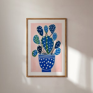 Blauer Kaktus Druck, digitale Kunst Download, Botanische Kaktus Wandkunst, modernes buntes vielseitiges Plakat, botanische druckbare Kunst, Illustration