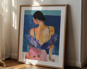 Abstract Woman Ocean Art Print: Mid-Century Modern Decor (Digital Download)