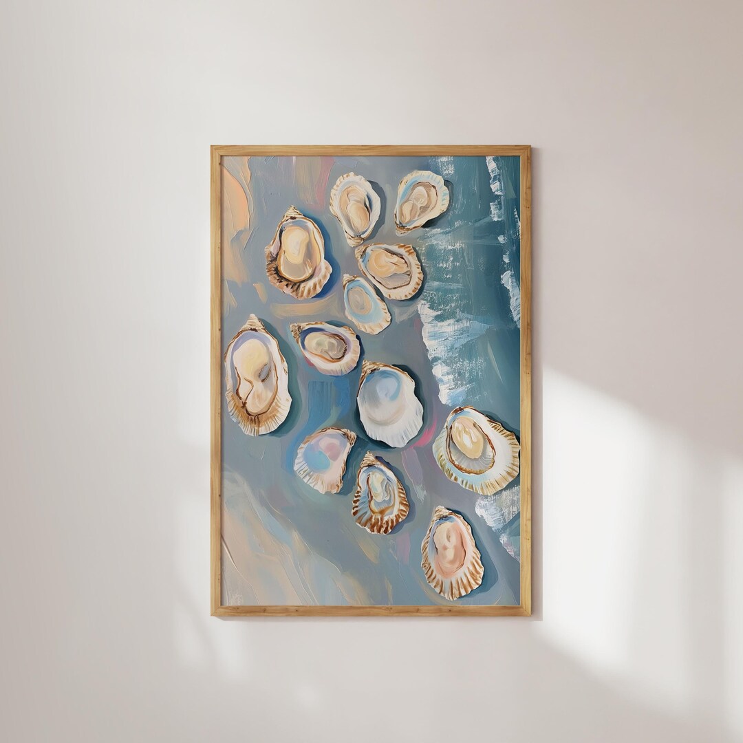 Coastal Oyster Shells Art , Textured Ocean-inspired Wall Decor in Soft ...