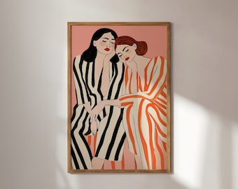 Striped Dress Art Print: Minimalist Women Illustration (Digital Download)