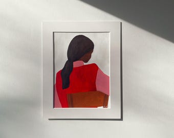 Original Acrylic Woman Painting: Modern Minimalist Art, Boho Decor