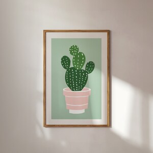Grüner Kaktus Druck, digitale Kunst Download, Botanische Kaktus Wandkunst, modernes buntes vielseitiges Plakat, botanische druckbare Kunst, Illustration