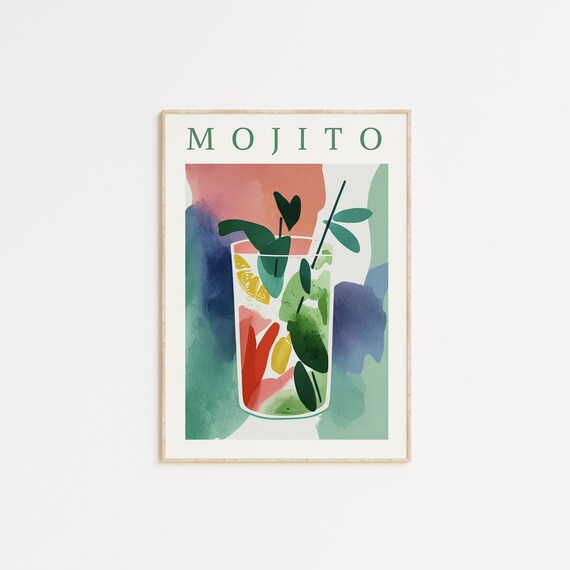Watercolor Mojito Cocktail Print: Kitchen Bar Art (Digital Download)